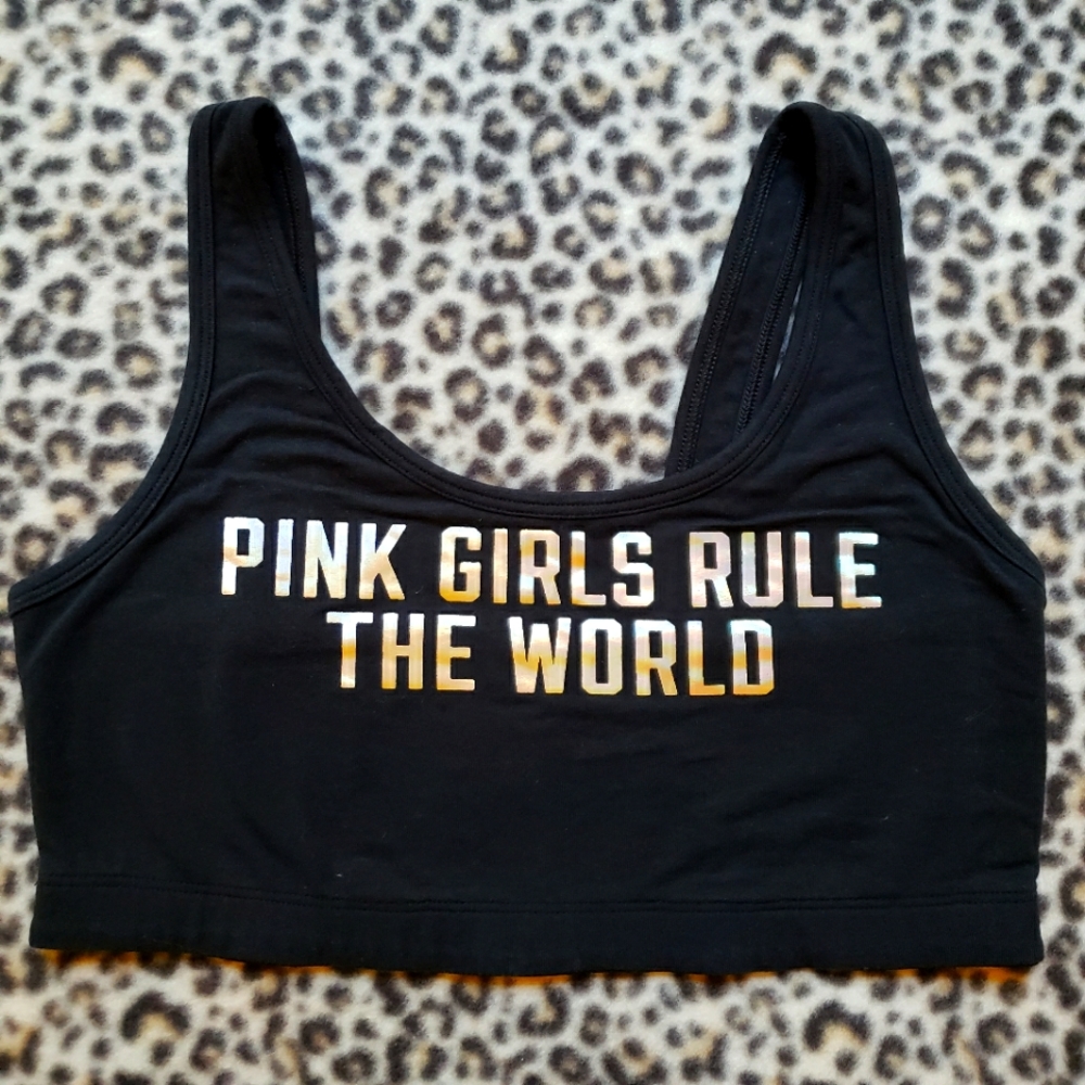 2013 VS PINK Fashion Show Exclusive PINK NATION Black Crop Sports Bralette, EUC